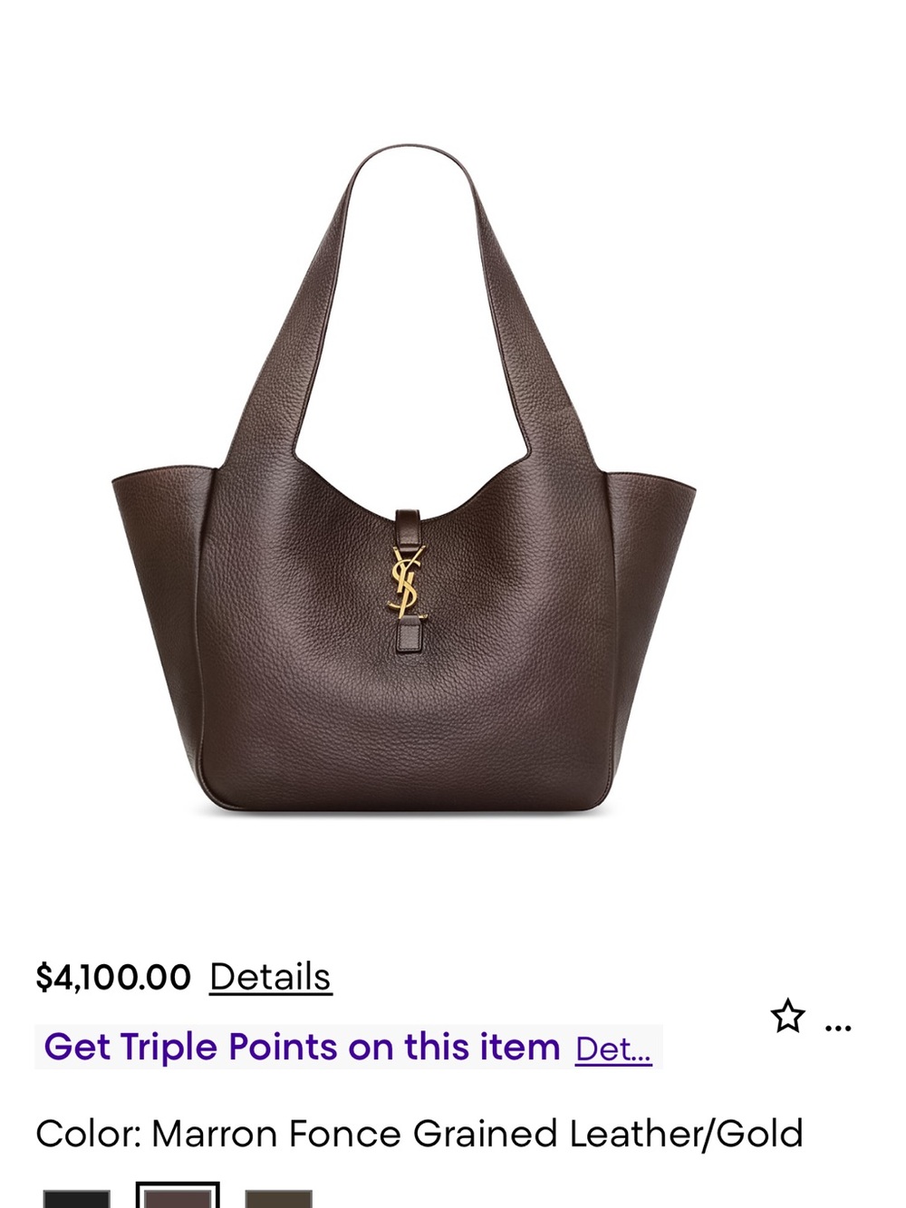 Saint Laurent Marron Foncé Grained Leather Shoulder Tote with Gold YSL